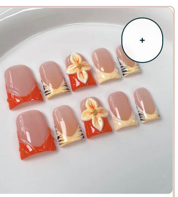 Tiger Lily Orange handmade press-on nails by Amor Zahki