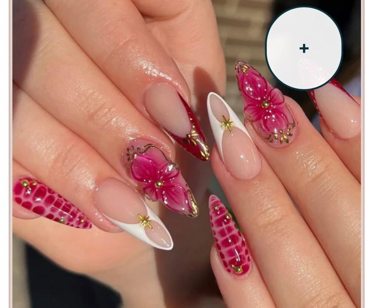 Crimson Orchid Almond handmade press-on nails by Amor Zahki